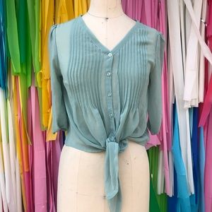 Mint Sheer tie front Blouse